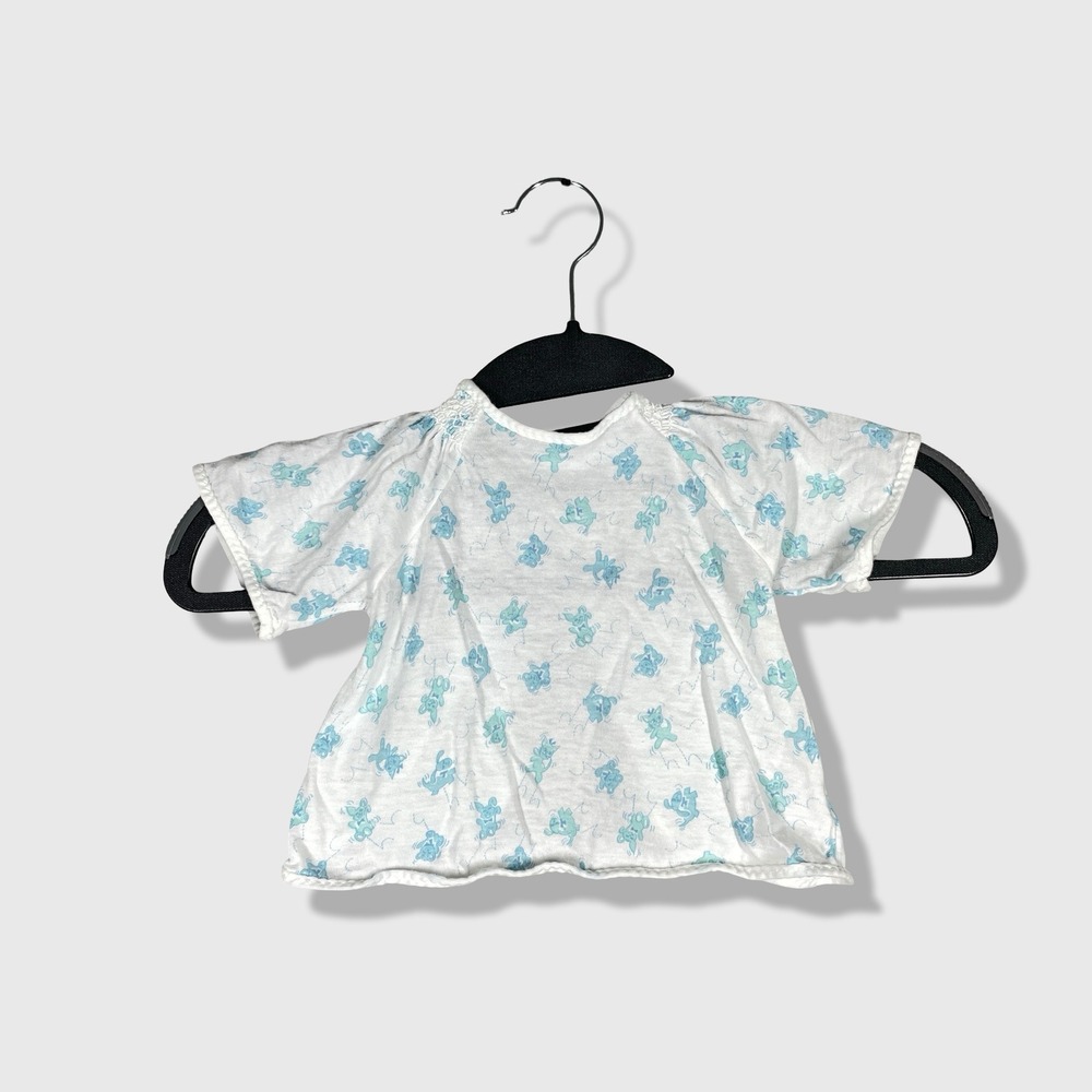 Toddle Time Vintage‎ Baby Top Kids Size 1/2 White Blue Bear Print Cottagecore